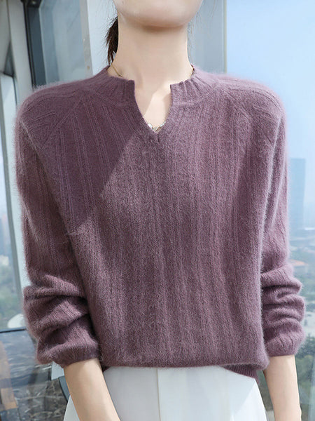 Women Autumn V-Neck Solid Wool Warm Knit Sweater AV1013 Genistyle Shop