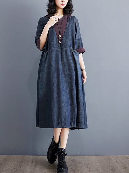 Women Summer Casual Spliced Denim Hooded Dress WE1034 Ada Fashion
