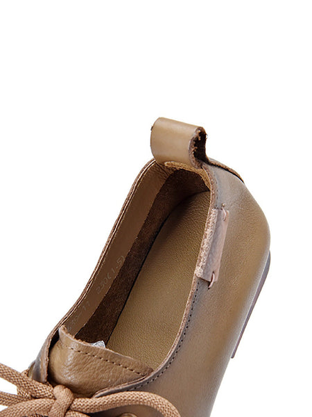 Women Summer Retro Solid Leather Square Toe Flat Shoes CX041 TZTJ