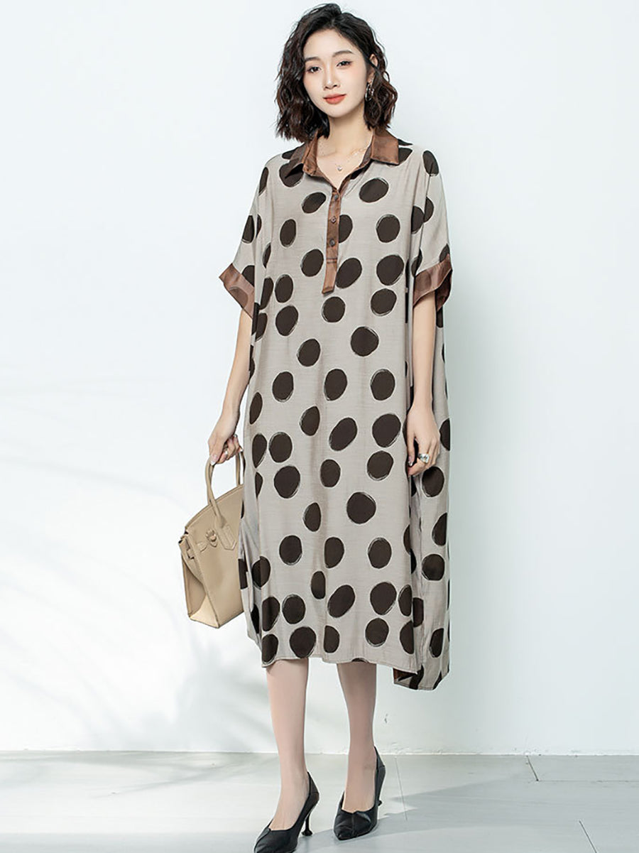 Women Summer Casual Dot Print Claf-Length Dress AS1044 Ada Fashion