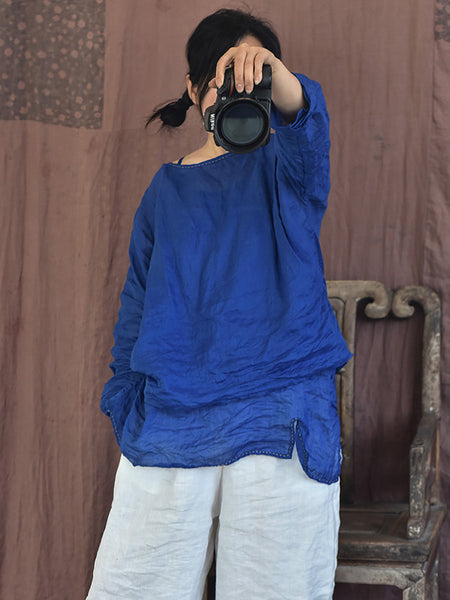 Women Casual Solid Split Hem Stitching Loose Ramie Vest LL023 QYMM