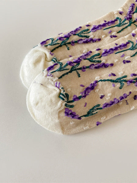 5 Pairs Women Flower Jacquard Colorblock Cotton Socks AH1024 ZJHK