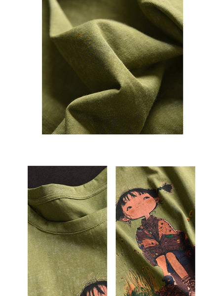 Women Summer Casual Print Retro Pullover Cotton Shirt OO1047 ZMMM