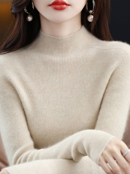 Women Autumn Casual Half-Turtleneck Wool Knit Sweater AK1041 Genistyle Shop