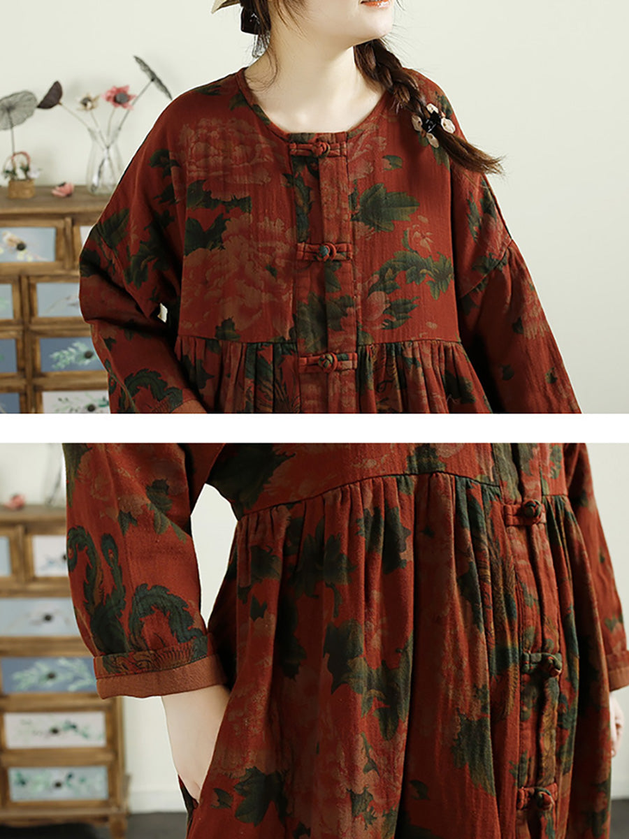 Women Ethnic Flower Button Linen Shirt Coat AI1017 ZMMM