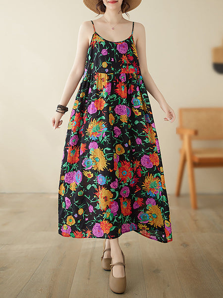 Women Artsy Summer Flower Loose Vest Dress PA1020 Ada Fashion