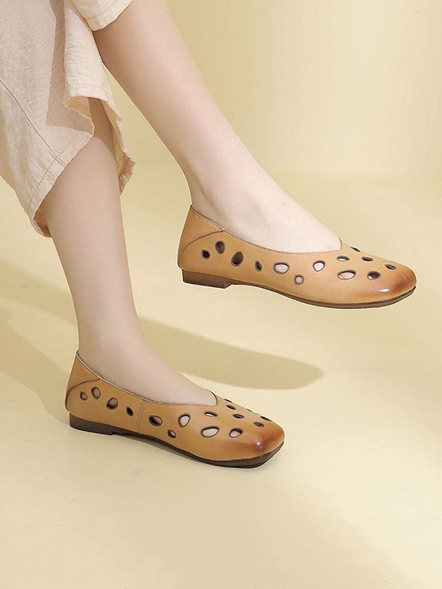 Women Summer Leather Cotout Solid Soft Shoes TY1038 Ada Fashion