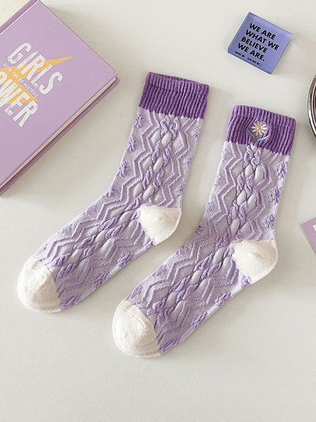 5 Pairs Women Artsy Flower Cotton Socks IO1012 Ada Fashion