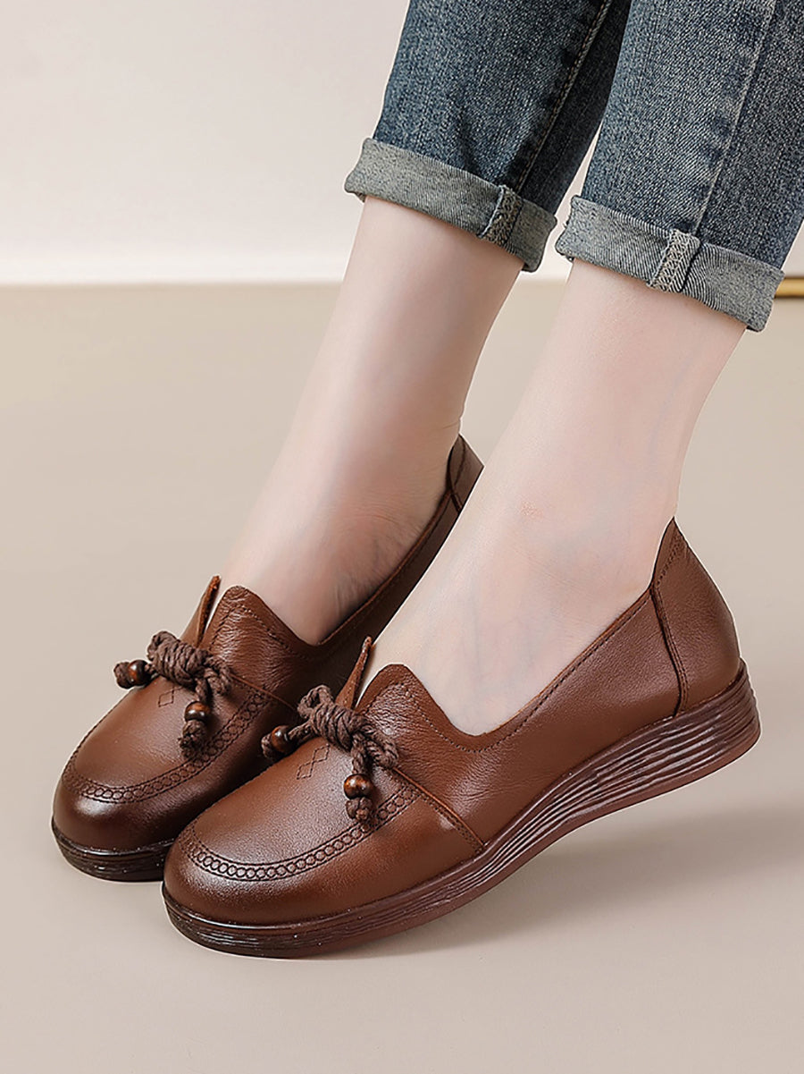 Women Autumn Genuine Leather Solid Platform Shoes AT1037 BUYKUD