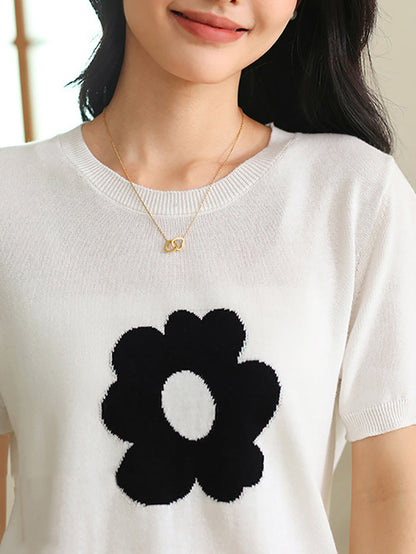 Women Summer Casual Flower Knitted Shirt KL1038 Ada Fashion