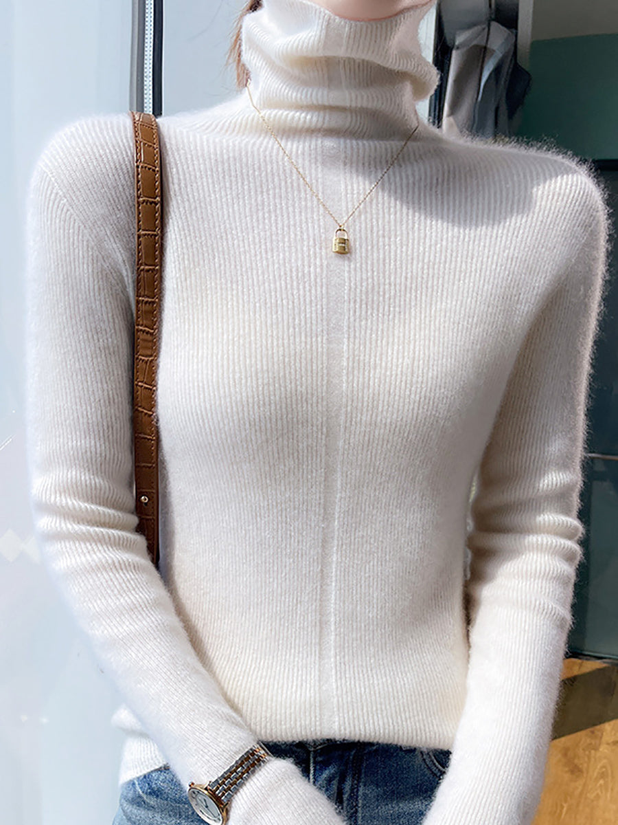 Women Autumn Casual Turtleneck 100%Wool Soft Sweater QU013 BK