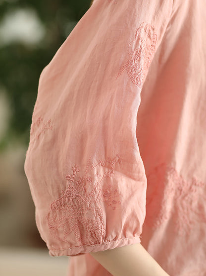 Women Summer Artsy Embroidery Ramie Shirt TY1020 Ada Fashion