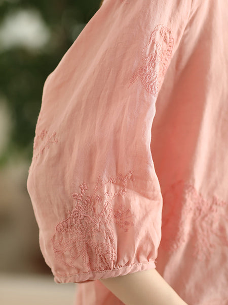 Women Summer Artsy Embroidery Ramie Shirt TY1020 Ada Fashion