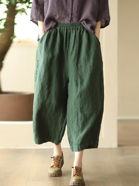 Women Summer Retro Solid Linen Loose Harem Pants FD009 ZMMM