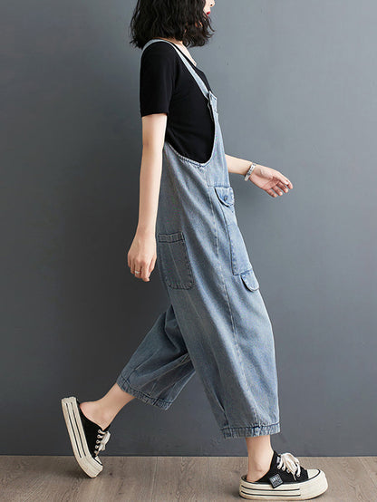 Women Summer Solid Casual Loose Denim Jumpsuits XX1050 Ada Fashion