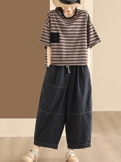 Women Casual Summer Stripe Spliced Loose Shirt CO1047 Ada Fashion