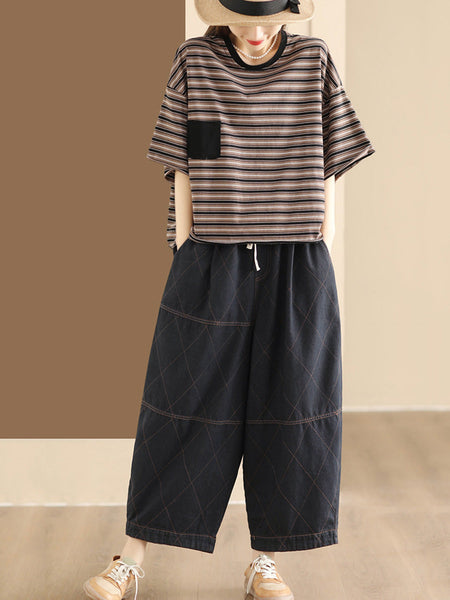 Women Casual Summer Stripe Spliced Loose Shirt CO1047 Ada Fashion