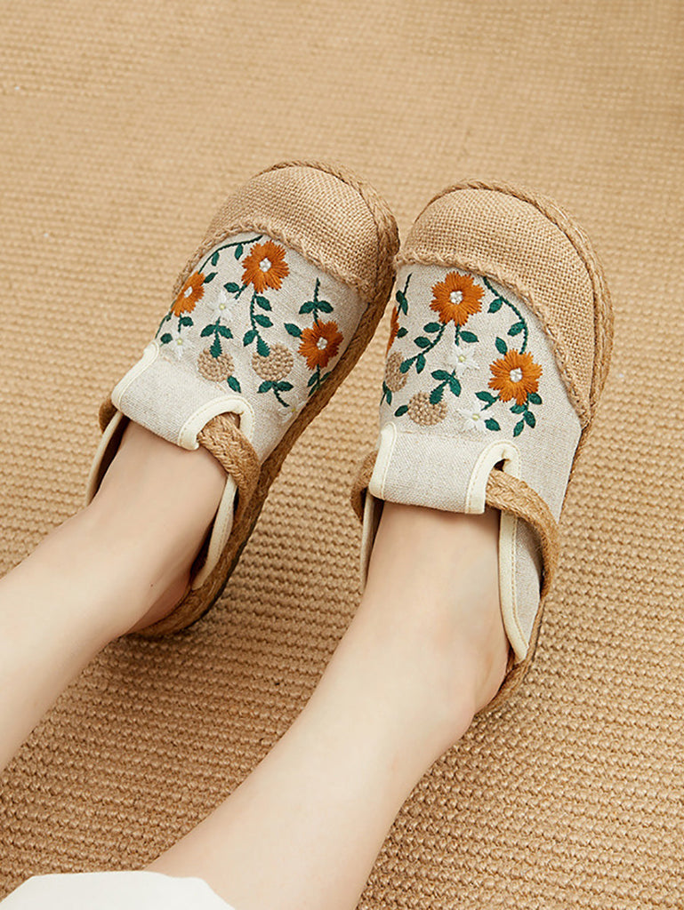 Women Summer Ethnic Flower Embroidery Slippers CC050 TACH