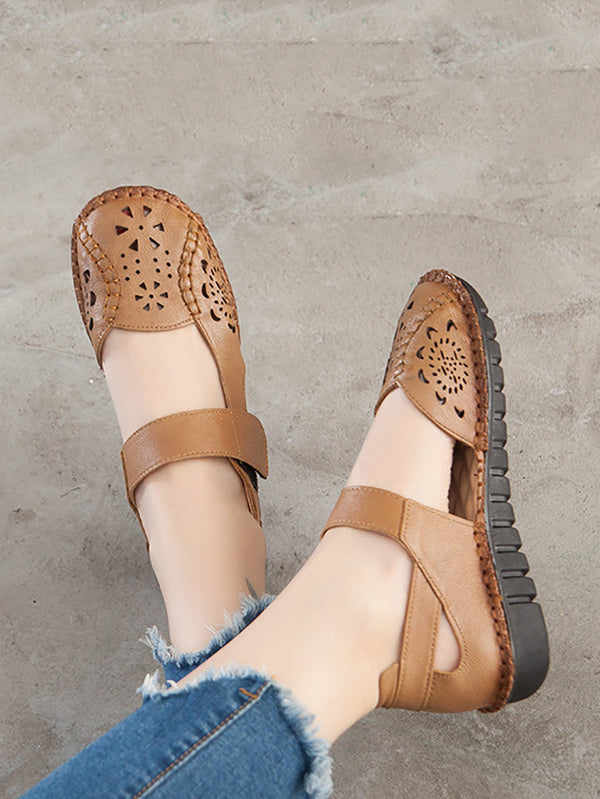 Women Summer Leather Cutout Solid Low-Heel Sandals CV1008 Ada Fashion