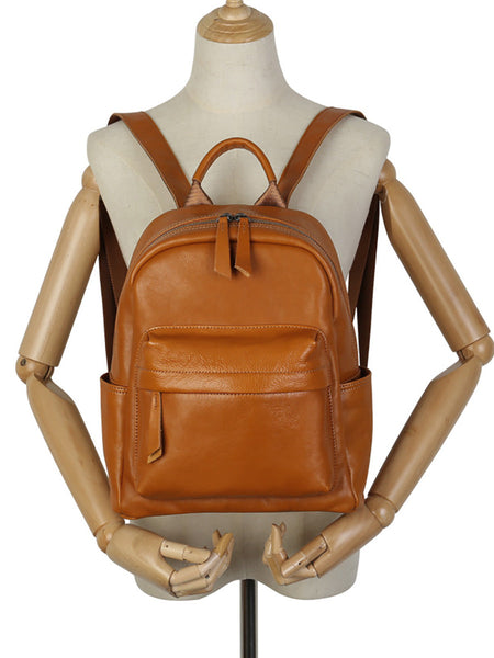 Women Casual Soft Leather Pure Color Backpack AK1044 Genistyle Shop