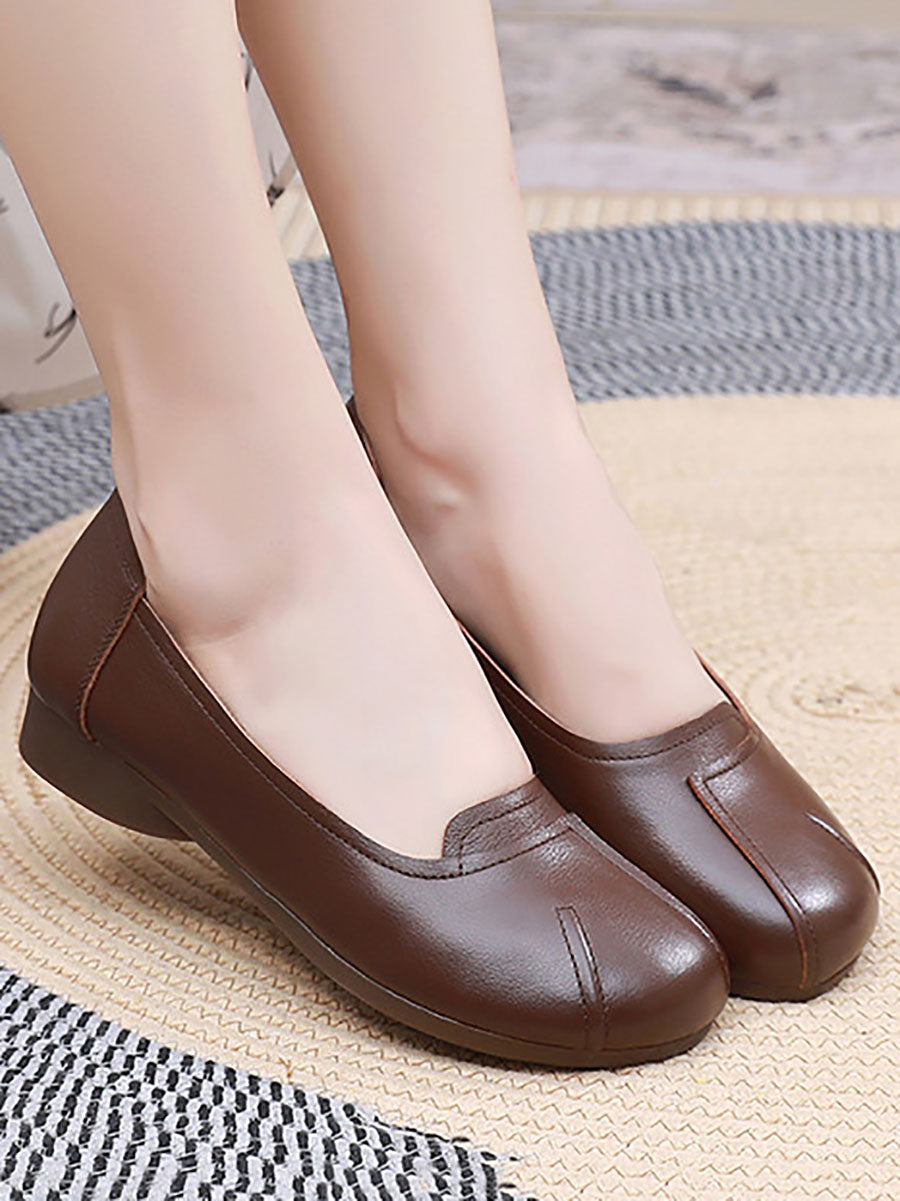 Women Summer Commute Solid Leather Spliced Low Heel Shoes AS1006 HNXZ