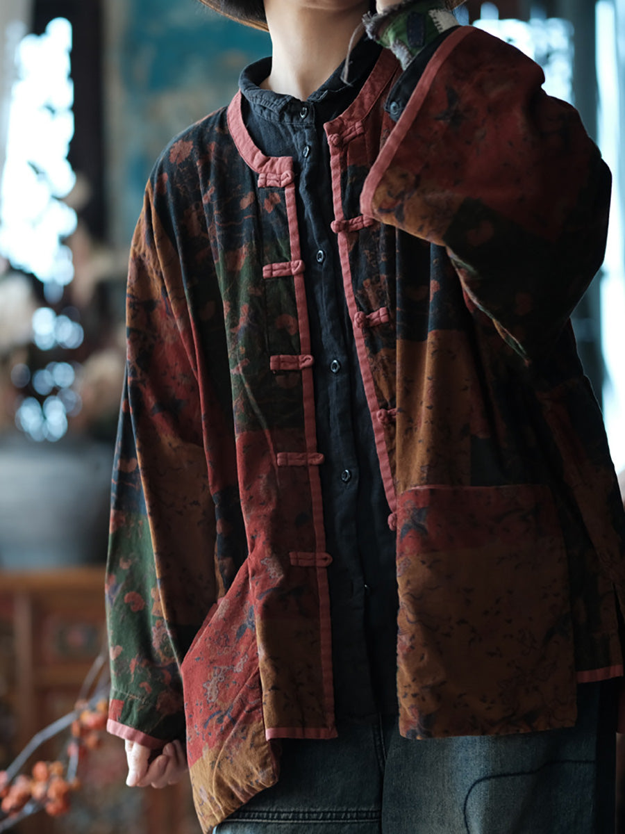 Women Vintage Spring Floral Spliced Button Up Shirt Coat PA1034 Ada Fashion