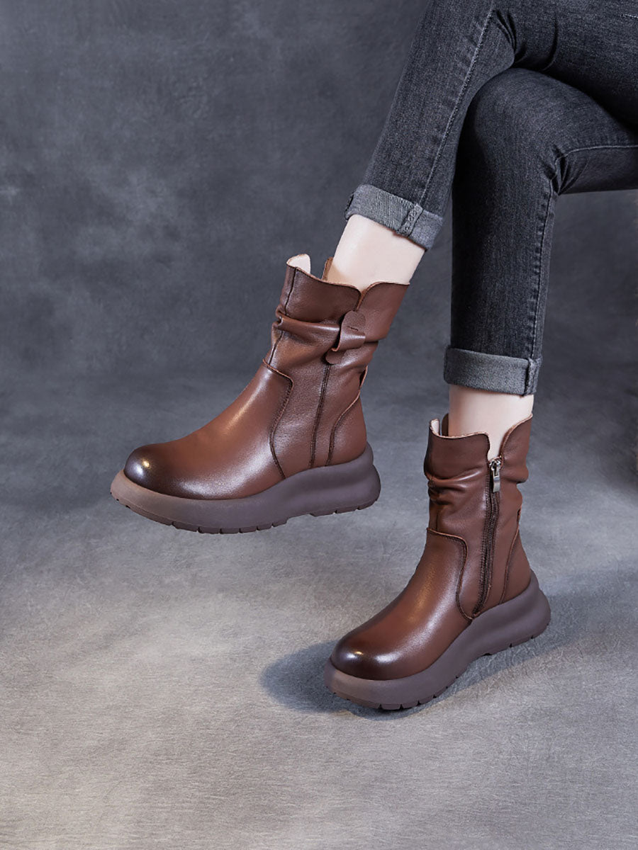 Women Winter Genuine Leather Spliced Low Heel Boots AX1045 Genistyle Shop