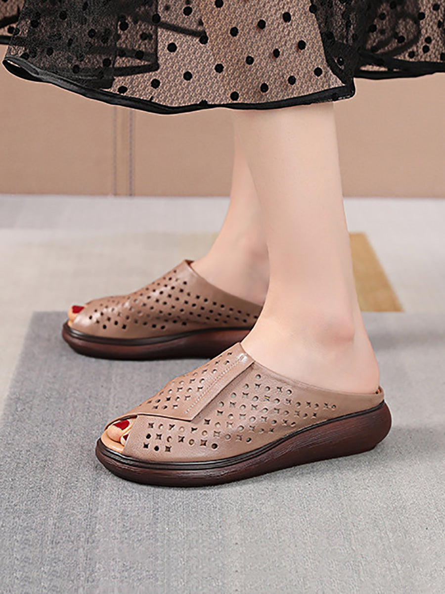 Women Summer Casual Leather Cutout Flat Sandals HH047 HNXZ