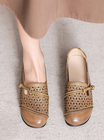 Women Summer Vintage Leather Cutout Soft Flat Shoes BN1038 Ada Fashion