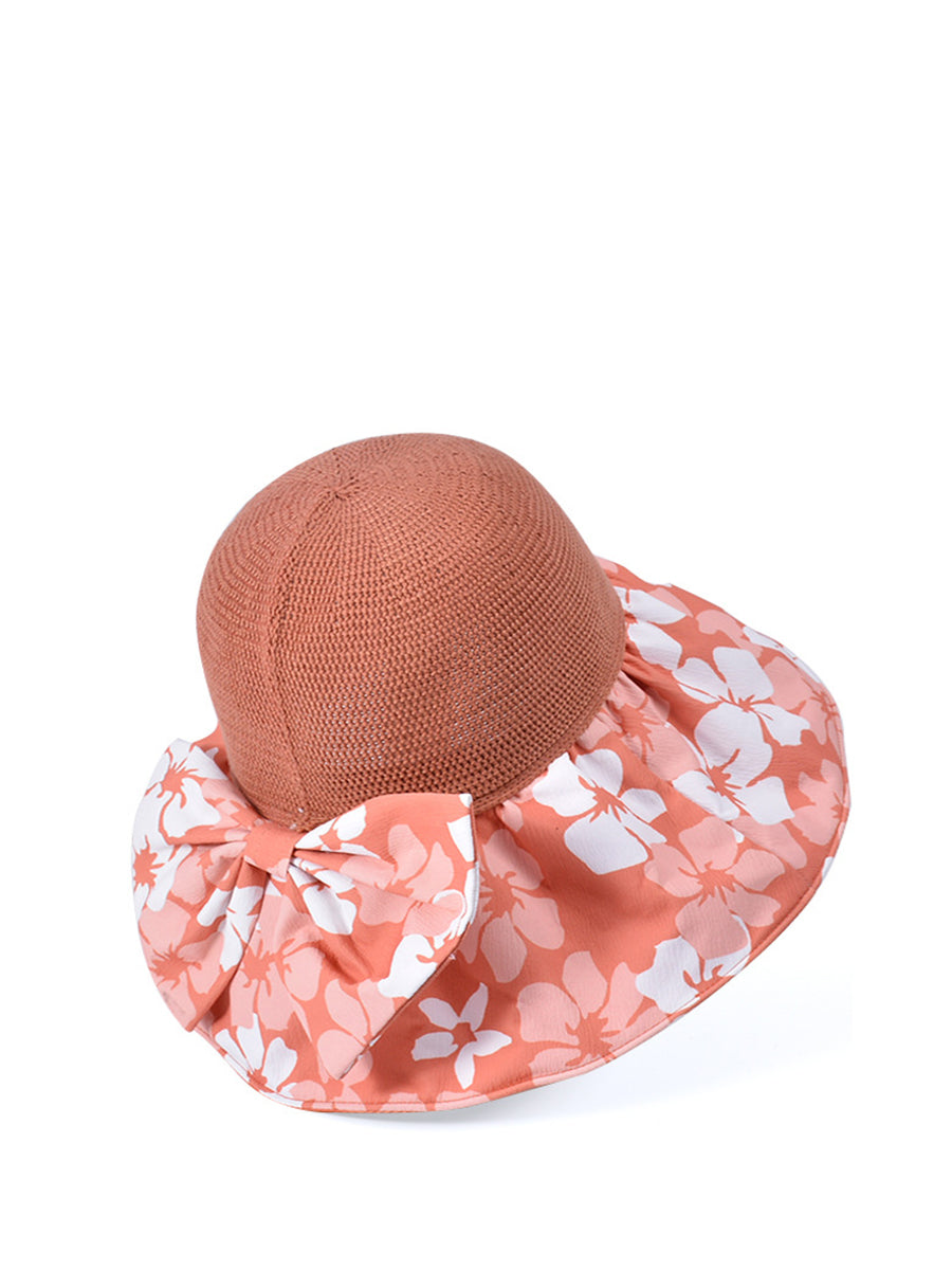 Women Summer Flower Spliced Bowknot Sunproof Hat AA1028 Ada Fashion