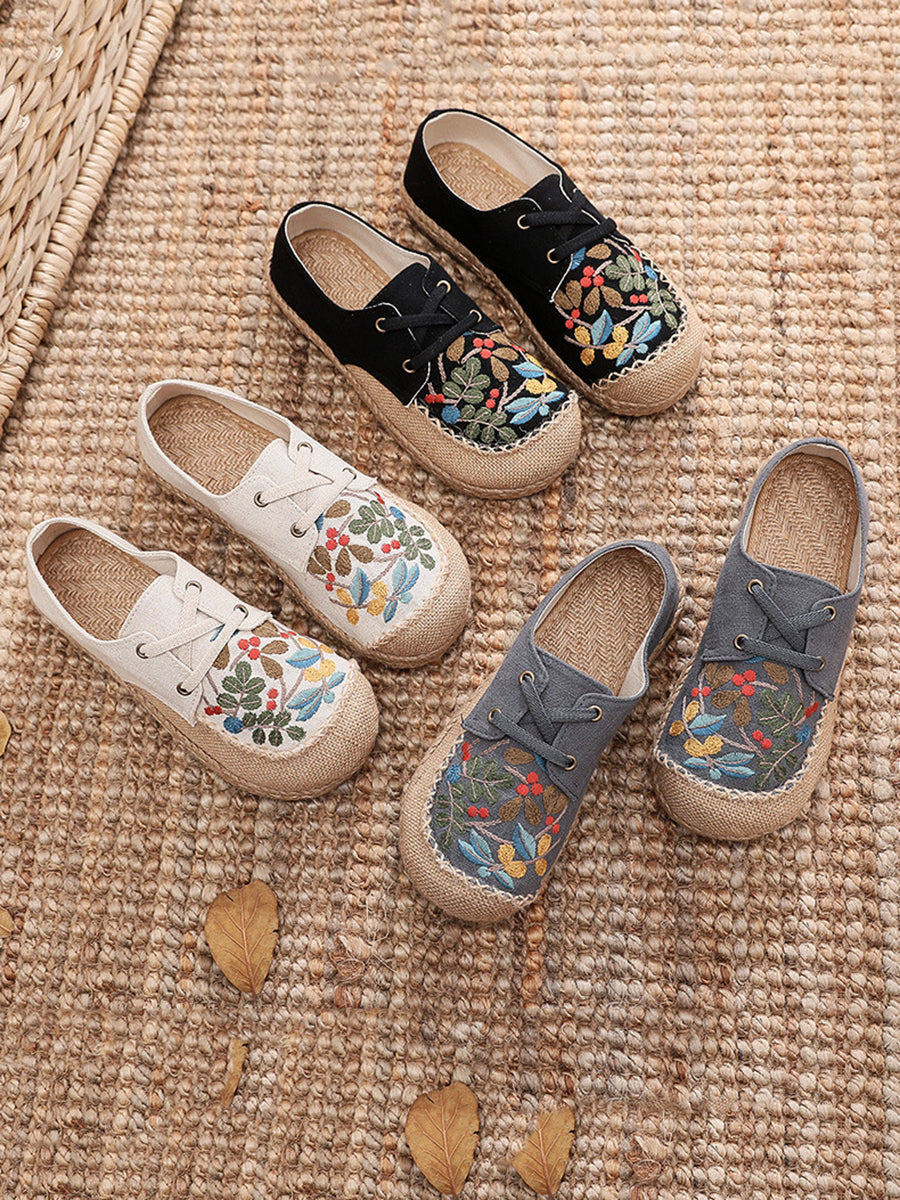 Women Summer Vintage Flower Embroidery Linen Cloth Shoes AT1068 TACH