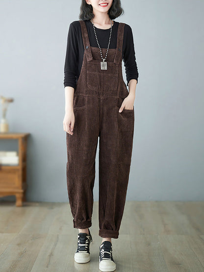 Women Casual Autumn Solid Corduroy Loose Jumpsuits AH1009 BUYKUD