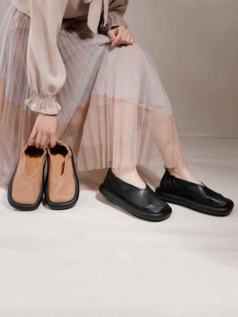 Women Summer Vintage Solid Genuine Leather Flat Shoes QW1042 Ada Fashion