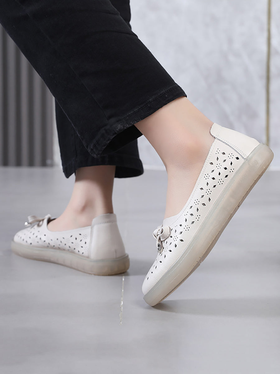 Women Casual Summer Solid Cutout Leather Flat Shoes KL1043 Ada Fashion