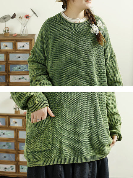 Women Casual Autumn O-Neck Solid Knit Sweater AT1025 BUYKUD