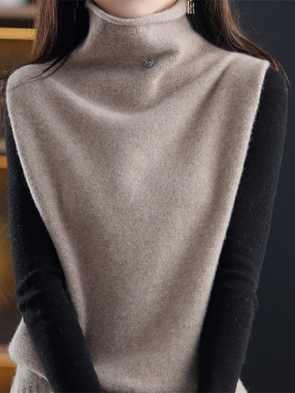 Women Casual Wool Turtleneck Soft Knit Vest QU025 BUYKUD