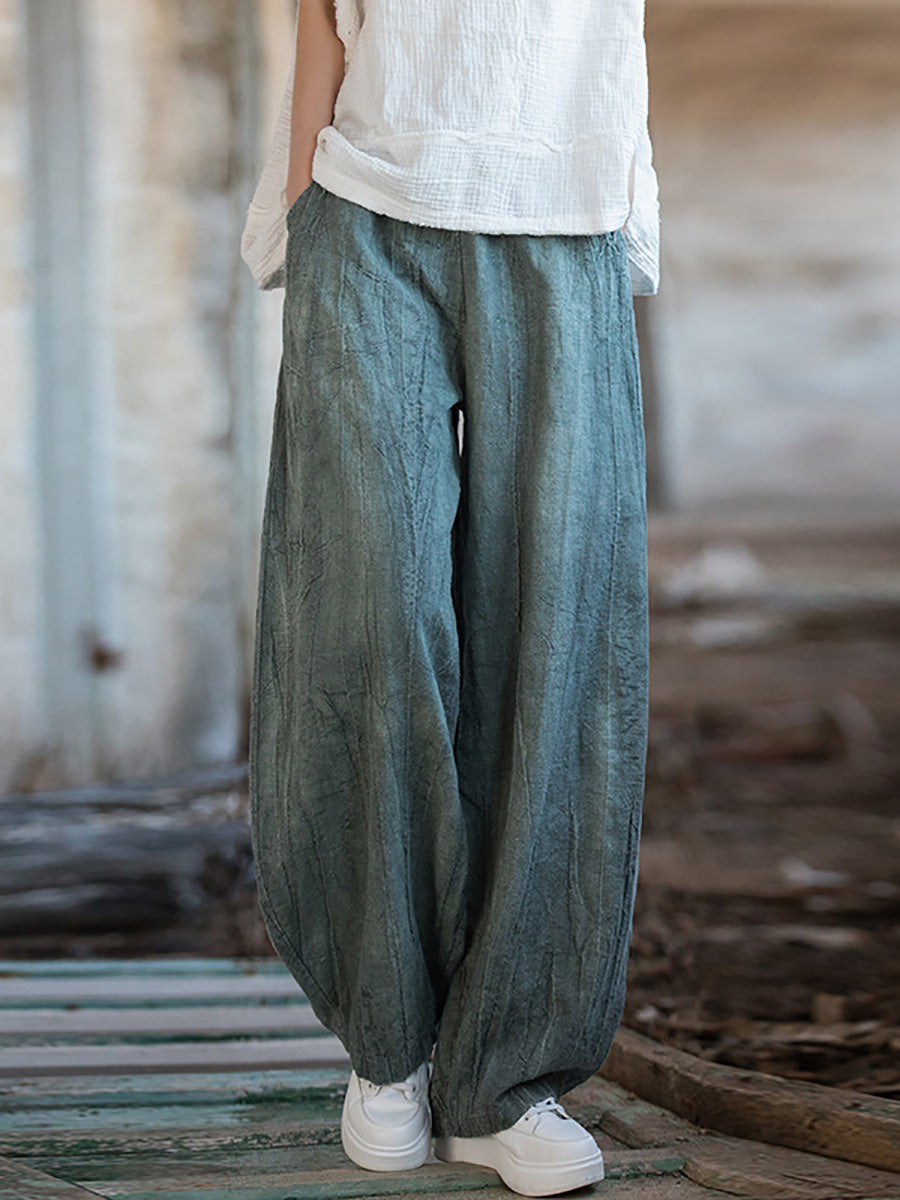 Women Vintage Autumn Tie-dye Ramie Harem Pants AT1085 BXF