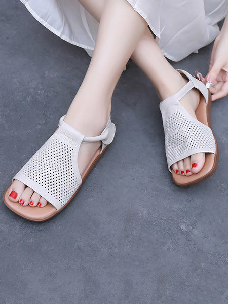 Sandals Leather Flat Hollow Summer Out Casua Women FashionChic