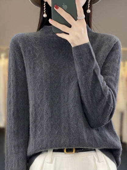 Women Autumn Casual Turtleneck 100%Wool Knit Sweater QU028 BK