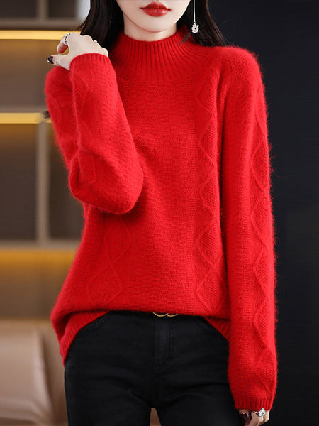 Women Autumn Half-Turtleneck Wool Twist Knit Sweater AX1031 Genistyle Shop