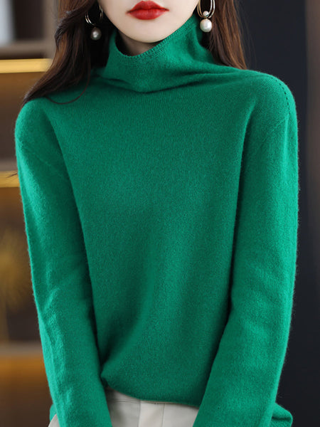 Women Autumn Casual Turtleneck 100%Wool Knit Sweater AK1018 Genistyle Shop