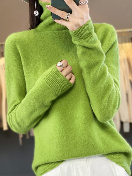 Women Autumn Turtleneck 100%Wool Soft Solid Sweater BA1037 Genistyle Shop