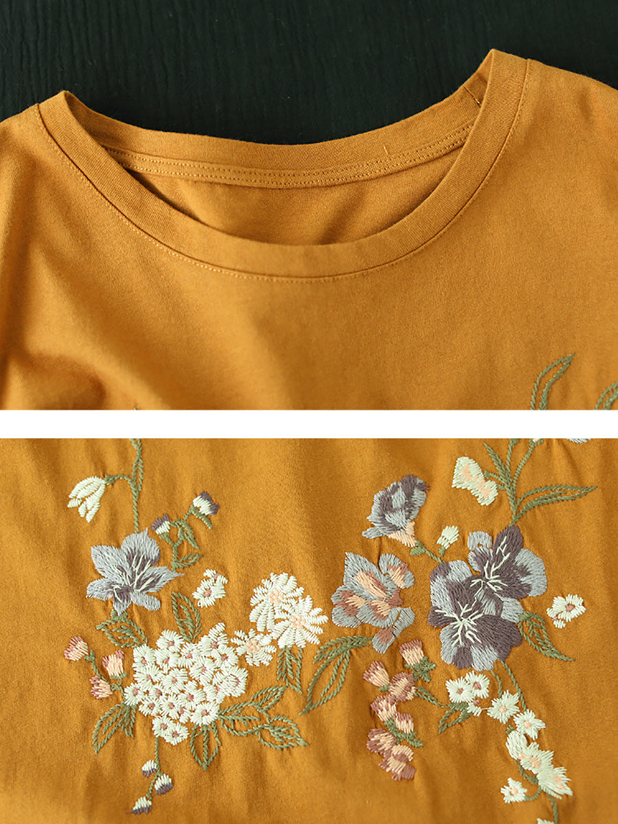 Women Summer Flower Embroidery Cotton O-Neck Shirt AS1007 Ada Fashion