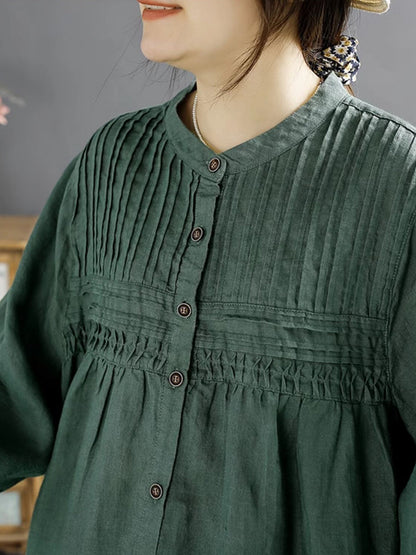 Women Artsy Summer Shirred Solid Linen Shirt SC1058 Ada Fashion