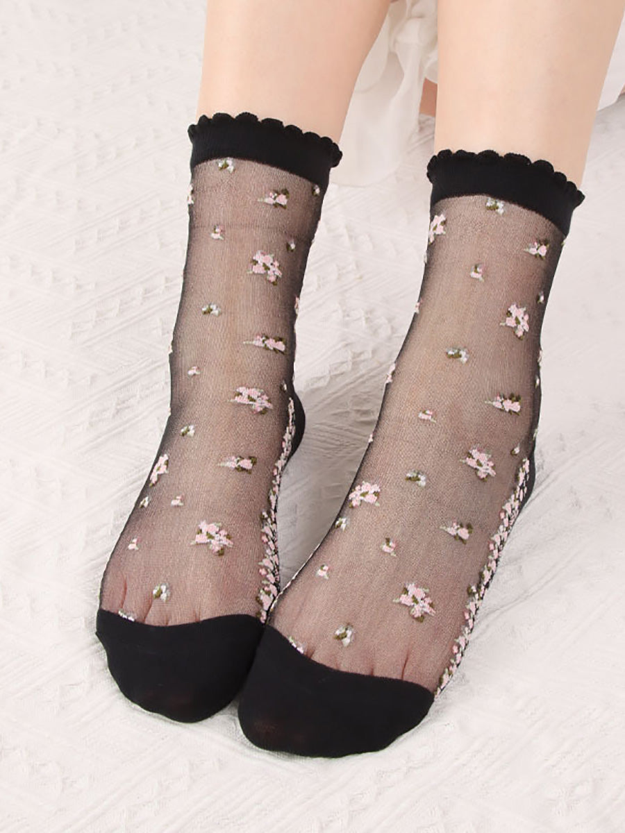 8 Pairs Women Summer Floral Jacquard Thin Socks LL007 BUYKUD