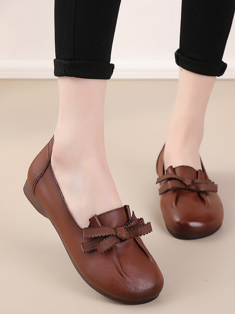 Women Summer Solid Bowknot Spliced Leather Shoes RR1049 BC