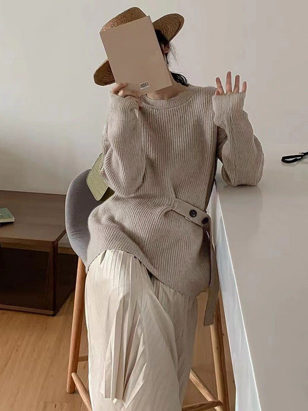 Chic Green Round-Neck Bandage Long Sleeve Knit Sweater AN1036 Genistyle Shop