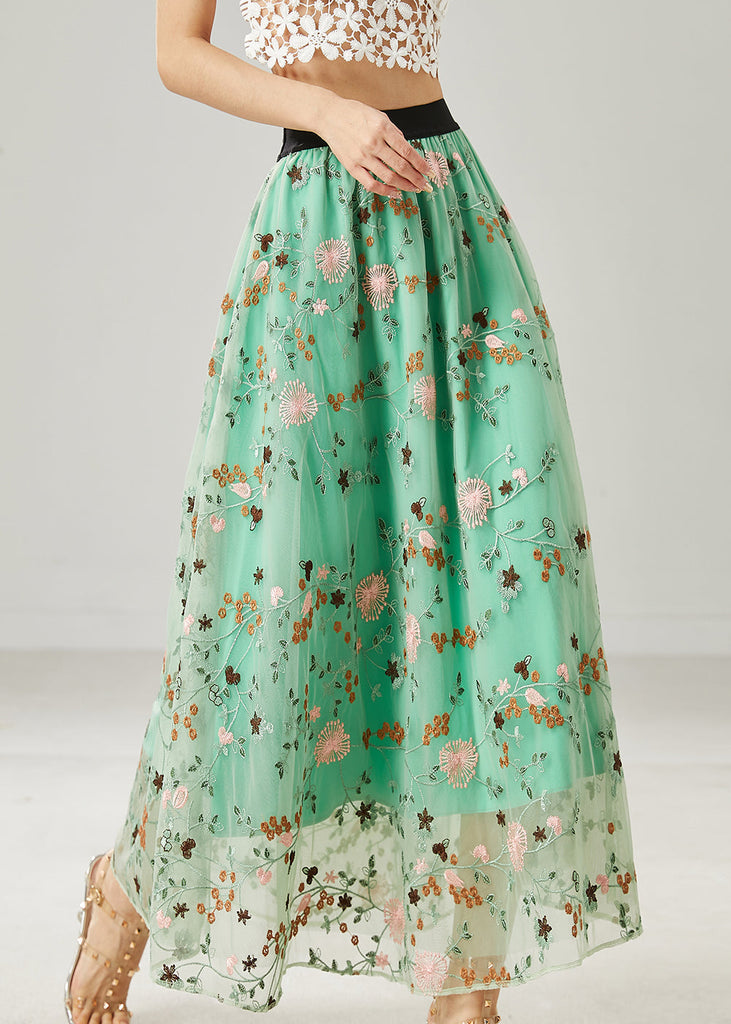 Italian Green Embroidered Tulle Skirts Summer AZ1044 shopify