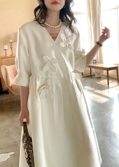 Neck Chic Summer Dress Long V Lace Floral Cotton White Up FashionChic