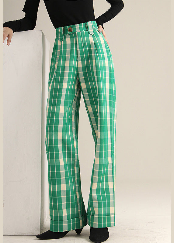 Bohemian Green Plaid high waist straight pants Spring TT1019 shopify